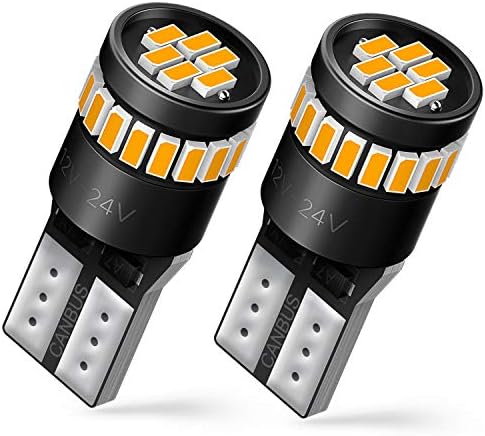 AUXITO 194 LED Bulb Amber Yellow 168 2825 W5W T10 Wedge 24-SMD 3014 Chipsets Replacement Bulbs for Car Dome Map License Plate Courtesy Step Lights (Pack of 2)
