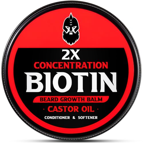 Beard Balm, 2X Concentration Biotin, with Castor Oil and Argan & Jojoba Oils, Promotes Beard Growth, Styles, Strengthens & Softens Beards & Mustaches, 2 Ounce,Unscented