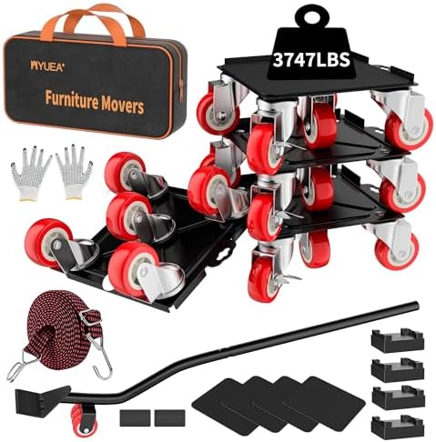 MYUEA【Upgrade Large】 Furniture Dolly,Furniture Movers with 5 Wheels,Carbon Steel Panel Heavy Duty Dolly,Furniture Lifter with 5 360° Rotatable Rubber Universal Wheels,Maximum Load 3747 LBS(Oversize)