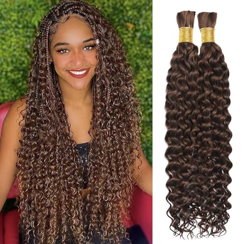 Human Braiding Hair Water Wave Bulk Human Hair For Braiding No Weft Wet And Wavy Human Hair Braiding Hair Extensions For Boho Braids 2 Bundles Human Hair Per Pack 100g (26inch, #4)