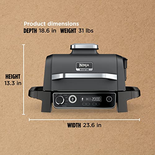 Ninja OG701 Woodfire Outdoor Grill, 7-in-1 Master Grill, BBQ Smoker, & Outdoor Air Fryer plus Bake, Roast, Dehydrate, & Broil, Woodfire Technology, with All Purpose Blend Pellets