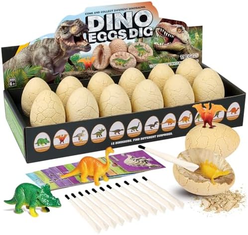 Dinosaur Eggs Excavation Dig Kit, 12 Dino Eggs Dig Kit & Surprise Dinosaurs Toys for Kids, Dinosaur Egg Toys for Easter Birthday Party Gifts for Boys & Girls Ages 6 7 8 9 10 11 12 Years Old