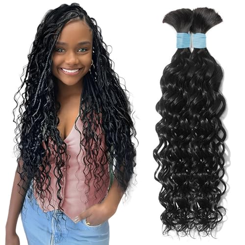 Human Braiding Hair 110g 14Inch Water Wave Bulk Boho Hair for Braiding Wet and Wavy Human Hair for Boho Braids Curly 100% Human Hair Extensions for Braiding Hair (1B, 14inch)