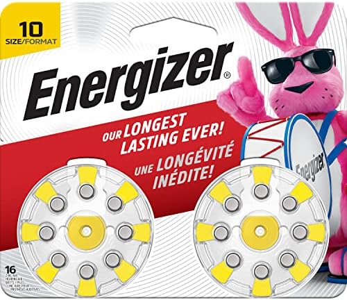 Energizer Hearing Aid Batteries Size 10, Yellow Tab, 16 Pack