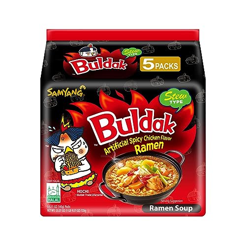 Samyang Buldak Hot Spicy Chicken Ramen Noodle Korean Stir-Fried Ramen, Original Stew Type, Pack of 5