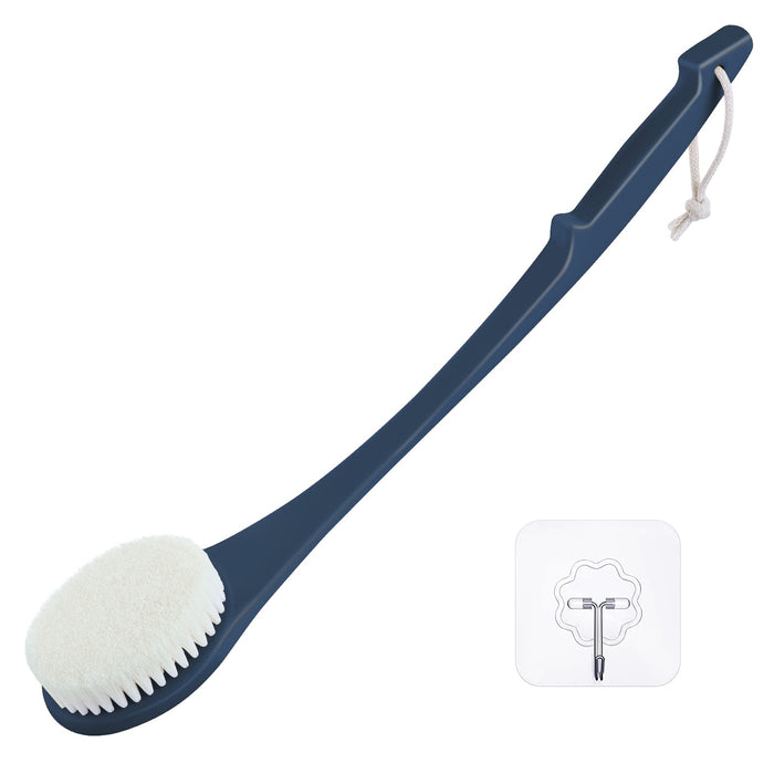 Body Brush Back Scrubber, 17 in Never Mold Back Brush Long Handle for Shower, Exfoliating Brush Dry Brushing Body Brush for Men Women Elderly Deep Exfoliation Soft Glowing Skin (17 '' Navy Blue)