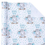 WRAPAHOLIC Baby Boy Wrapping Paper - Mini Roll - 17 Inch X 33 Feet - Adorable Blue Elephant Design for Baby Shower, Party, Holiday