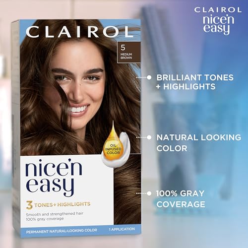 Clairol Nice'n Easy Permanent Hair Dye, 4 Dark Brown Hair Color, Pack of 3