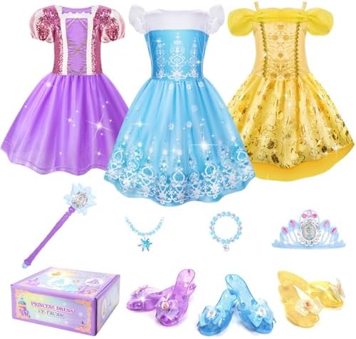 Meland Princess Dress Up for Girls 3-6, Dress Up Clothes for Girls with Princess Shoes Toy, Birthday Gift for Toddlers Girls