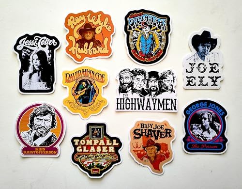 Outlaw Country Classic Country Sticker Pack (10 Stickers) Set 2 jessi ray Johnny David Joe Kris tompall Billy George Colter Wylie Paycheck Alan ely Hubbard coe Jones Shaver Glaser Kristofferson