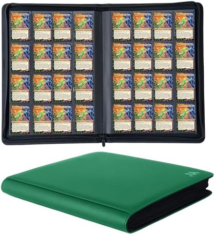 Premium 1000+ Pockets Card Binder,16 Pockets Trading Card Binder Ringless Side Loading Trading Card Album Folder for TCG -Green