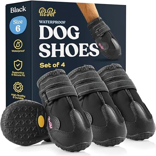 Waterproof Dog Shoes - Stylish Designed Shoes for Dogs - Dog Boots with Non-Slip Rubber Bottom Protects Paw from Hot or Cold Pavement, Dog Booties with Reflective Straps for Dogs Safety, Puppy Shoes.