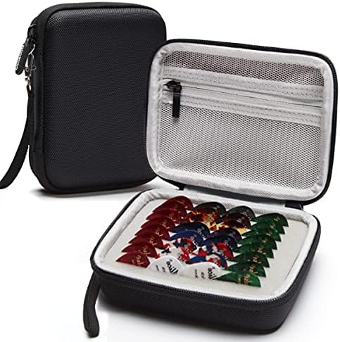 Guitar Pick Holder Case Compatible for Fender, ChromaCast, D'Addario, JIM DUNLOP, Bolopick, UNLP MUSICAL INSTRUMENT Guitar Accessories, All Size Picks Storage Pouch Box-Bag Black