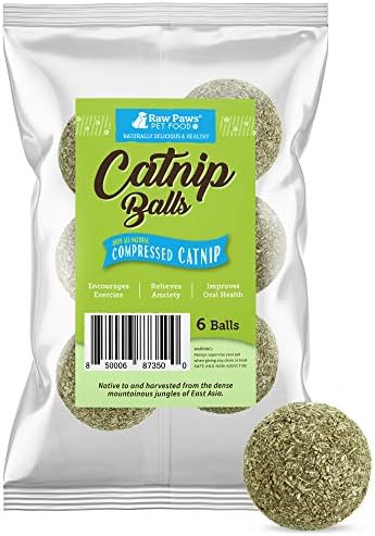 Raw Paws Catnip Balls for Cats, 6 (Pack) - Natural Catnip Ball Toy - Interactive Cat Toy for Indoor Cats - Cat Nip Balls - Catnip Licking Balls for Cats - Catnip Balls for Indoor Cats