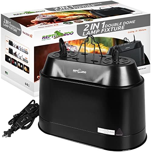 REPTI ZOO Dual Reptile Light Fixture 2 in 1 Deep Dome Lamp Fixture, Double-Layer Connectable Design Reptile Heat Lighting Lamp Fixture with Independent Switches, Max 200W