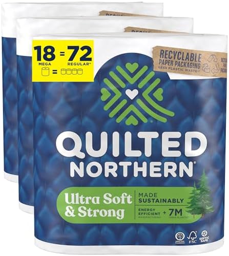Quilted Northern Ultra Soft & Strong Toilet Paper, 18 Mega Rolls = 72 Regular Rolls, 5X Stronger, Premium Soft Toilet Tissue with Recyclable Paper Packaging