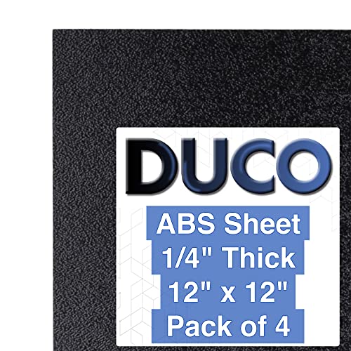 Duco ABS Plastic Sheets 1/4 Inch Thick 12" x 12" - Pack of 4 Black, Rigid, Heat Moldable ABS Sheets for DIY Use - 0.25" Thickness with a Textured Plastic Front