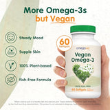 OmegaVia Vegan Omega 3 Supplement, 60 Softgels, Algae Omega 3 Fish Oil Alternative, 300mg Vegan DHA Omega-3 Fatty Acids, Plant Based, Planet and Ocean Friendly, IFOS 5 Star Tested
