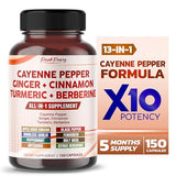 Cayenne Pepper 8000mg Ginger 3000mg Turmeric 2500mg Berberine 2500mg - Digestion, Gut Heath Support - Made in USA