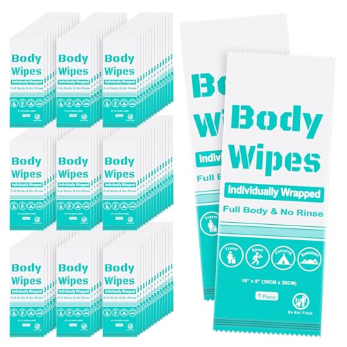 100Pcs Disposable Body Wipes, 7.8 x 9.8 inch Individually Wrapped Bath Wipes for Women and Men, No Rinse-Free Large Body Bath Shower Wipes for Home Travel Hotel Outdoors Camping After Gym (Light Blue)