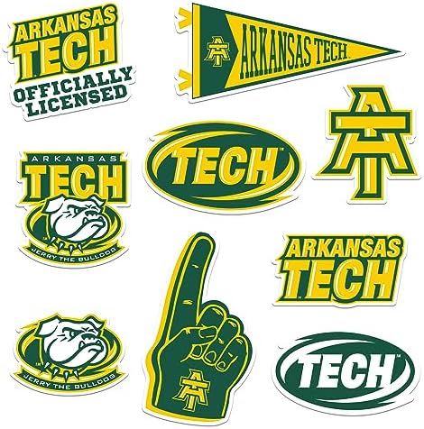 Arkansas Tech University 8ct Vinyl Large Deluxe Stickers Variety Pack - Laptop, Water Bottle, Scrapbooking, Tablet, Skateboard, Indoor/Outdoor - Set of 8