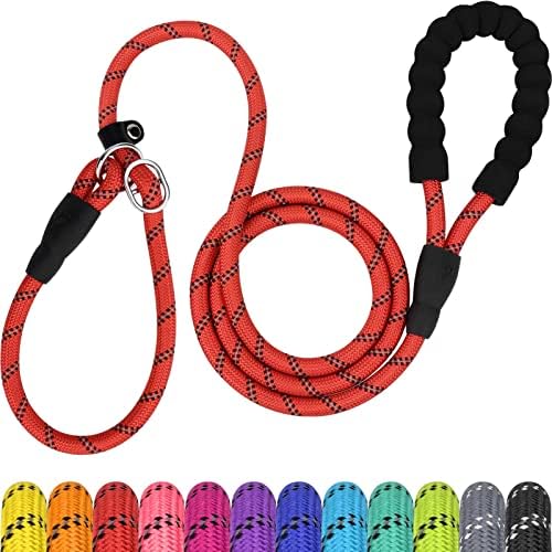 TagME Slip Leads for Dogs, 6 FT Heavy Duty Dog Leash with Padded Handle, Strong Rope No Pull Pet Training Leash for Large Dogs,Red