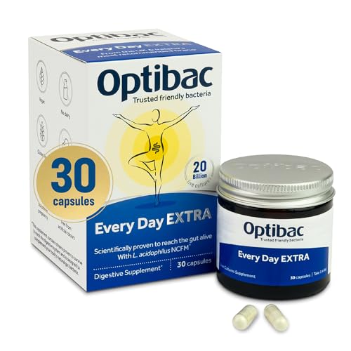 Optibac Probiotics Every Day Extra - High Strength Vegan Digestive Probiotic Supplement with 20 Billion Bacterial Cultures - 30 Capsules