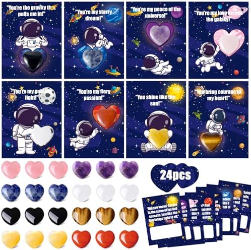 24 Pack Valentines Day Gifts for Kids,Valentines Day Cards for Kids School classroom,valentines heart Crystals with Cards,Valentine Exchange Party Favors for Kids Boy Girls,Valentines Goody Bag Filler