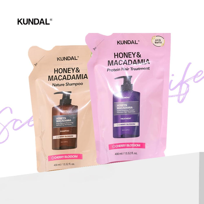 [KUNDAL] Premium Hair Care Refill Set - Shampoo Refill Pack 400ml & Treatment Refill Pack 400ml #Baby Powder