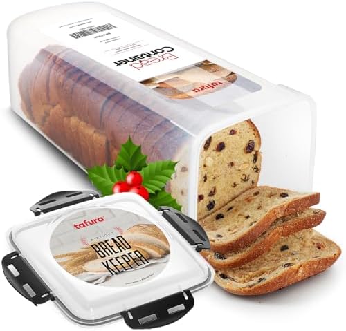 Tafura Bread Container - 5.8 Liter BPA Free Plastic Bread Box - Container/Holder for Homemade Loaves and Baked Goods with Black Airtight Lid