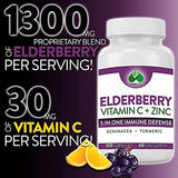 Elderberry with Zinc and Vitamin C for Adults - proprietary 5 in 1 blend with Turmeric and Echinacea - daily antioxidant and immune support supplement