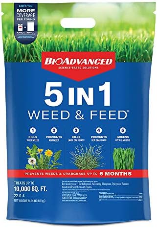 BioAdvanced 5 In 1 Weed and Feed Lawn Fertilizer, Granules, 24 lb, 10,000 Sq Ft