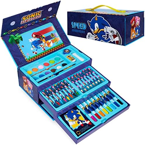 Sonic The Hedgehog Colored Pencils Art Supplies Kids Drawing Kit School Supplies Set Coloring Painting Kit Girls Drawing Pencils Travel Case with Crayons Arts and Crafts for Kids 4-12