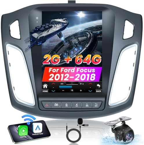 Upgrade 5GWIFI Car Radio for Ford Focus 2012-2018 - (2+64G) 10.4 Inch Touchscreen Stereo Replacement with Wireless Carplay Android Auto Bluetooth GPS Navigation 1080P Backup Camera SWC