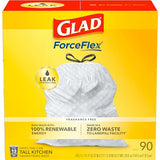 Glad Trash Bags, ForceFlex Tall Kitchen Drawstring Garbage Bags (Package May Vary), White, 13 Gallon, 90 Count