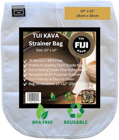 KAVA STAINER FILTER BAG | 75 Micron Nylon Commercial Food Grade Quality | BPA-Free | Nut Milk Bag | 10 x 12 inch | Durable Multiple Usage | Reusable | Washable | Environment friendly packaging