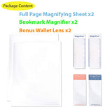 MAGNIPROS (2 Pack) Large Full Page 3X Premium Magnifying Sheet Fresnel Lens, Bonus Ruler Magnifiers +2 Bookmark Lenses-Best for Reading Small Prints & Low Vision Seniors