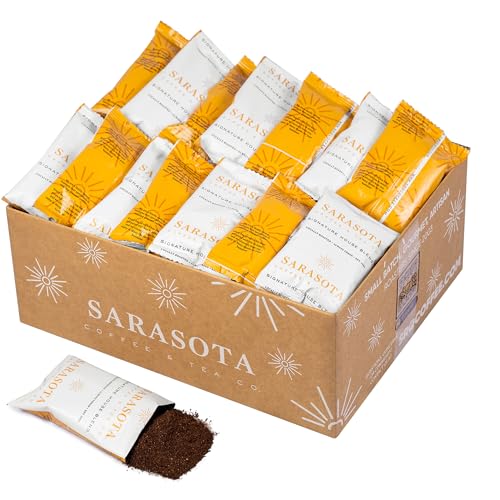 Sarasota Coffee Ground Packets | Gourmet Medium Roast Bulk Coffee Packs | Breakfast Blend | Low Acid Mold Free Singles Individual Pouches for 12 Cup Coffee Maker | 3 Ounce Bags, 36 Count