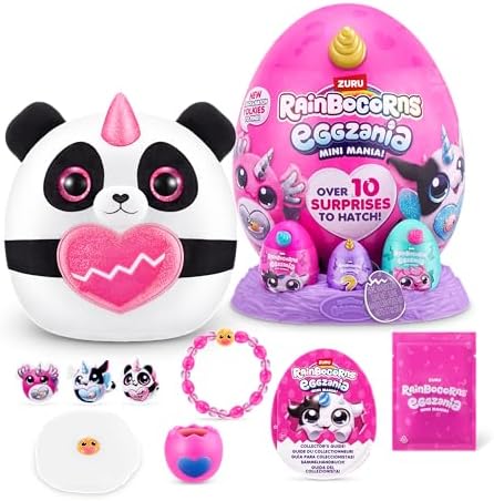 Rainbocorns Eggzania Mini Mania Panda Plush Surprise Unboxing with Animal Soft Toy, Idea for Girls with Imaginary Play by ZURU