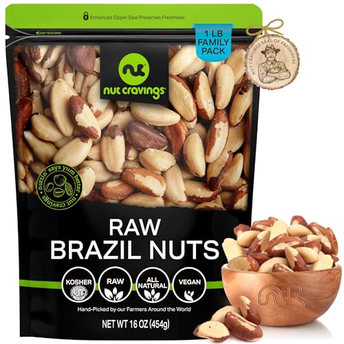 NUT CRAVINGS - Raw Brazil Nuts, Unsalted, No Shell, Whole, (16oz - 1 LB) Bulk Nuts Packed Fresh in Resealable Bag - Kosher Healthy Snack, Natural Keto Vegan