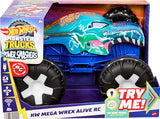 Hot Wheels Toy Truck Monster Trucks RC, Oversized Remote-Control Mega-Wrex Alive in 1:15 Scale, 3 Modes of Play with Interactive Lights & Sounds