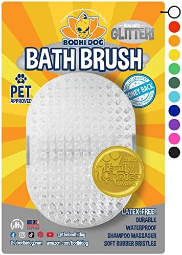Bodhi Dog Shampoo Brush | Pet Grooming Supplies | Professional Quality Dog Wash Scrubber for Bath and Shower (One Pack, Clear Silver Glitter)