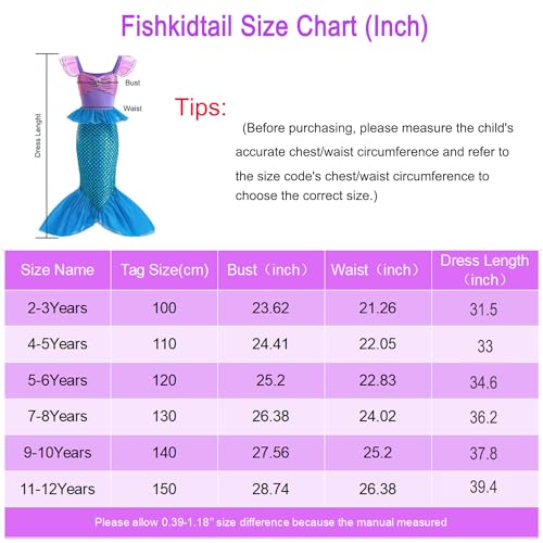 Fishkidtail Little Girls Princess Mermaid Costume for Girls Dress Up with Accessory for Christmas Birthday Party Supplies