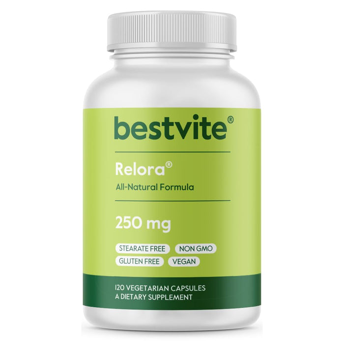 BESTVITE Relora 250mg (120 Vegetarian Capsules) - Clinically Researched -No Fillers - No Stearates - No Flow Agents - Vegan - Non GMO - Gluten Free