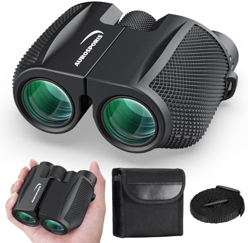 10x25 Compact Binoculars for Adults Kids - Aurosports High Powered Small Binoculars with Low Light Vision - Easy Focus Lightweight Binoculars for Bird Watching Hunting Travel Hiking