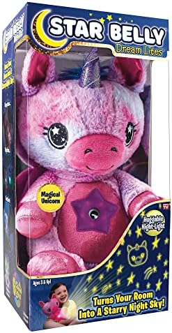 Ontel Star Belly Dream Lites, Stuffed Animal Night Light, Magical Pink and Purple Unicorn - Projects Glowing Stars & Shapes in 6 Gentle Colors, As Seen on TV