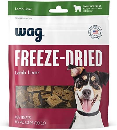 Amazon Brand - Wag Freeze-Dried Raw Single Ingredient Dog Treats, Lamb Liver, 3.3oz
