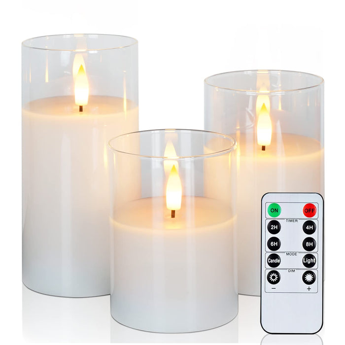 Amagic White Glass Flameless LED Candles Battery Operated with Remote Timer