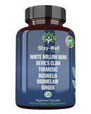 Stay-Well Naturals White Willow Bark Extract, Devil's Claw, Turmeric, Boswellia, Bromelain and Ginger Herbal Extract Blend- 120ct…