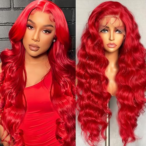 Red Wig Human Hair 13x4 HD Lace Front Wigs Human Hair Pre Plucked Red Body Wave Human Hair Wig 200 Density Color Human Hair Lace Front Wigs Red Frontal Wigs Human Hair Glueless Wig 20 Inch